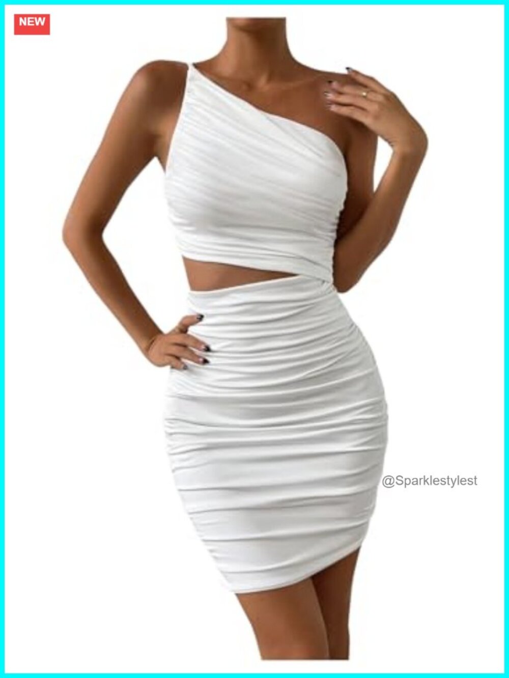 One Shoulder Cut Out Ruched Bodycon Mini Dress Asymmetrical Sleeveless